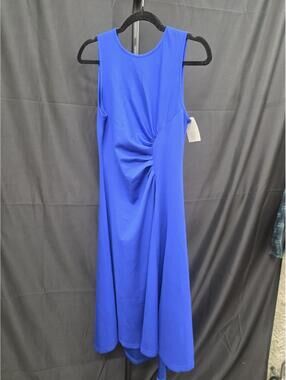 Happy Sailed Sleeveless Ruched A‑Line High‑Low Midi Dress Dark Blue Medium